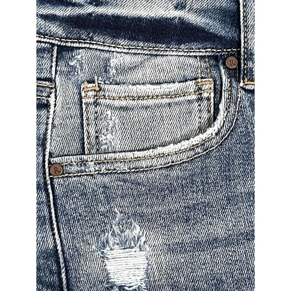 Risen Jeans Womens 15/32 Blue High Rise Straight Crop Distressed Stretch Denim - Picture 6 of 13